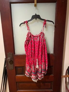 Band of Gypsies Red Printed Cold Shoulder Romper